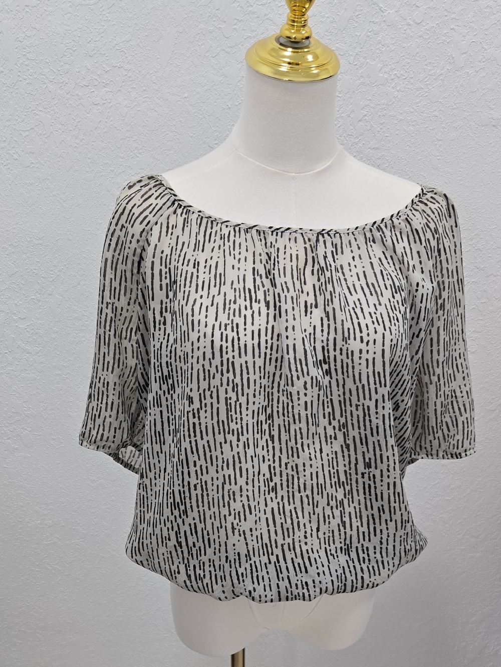 The Limited Black & White Off-Shoulder Dotted Stripe Blouse